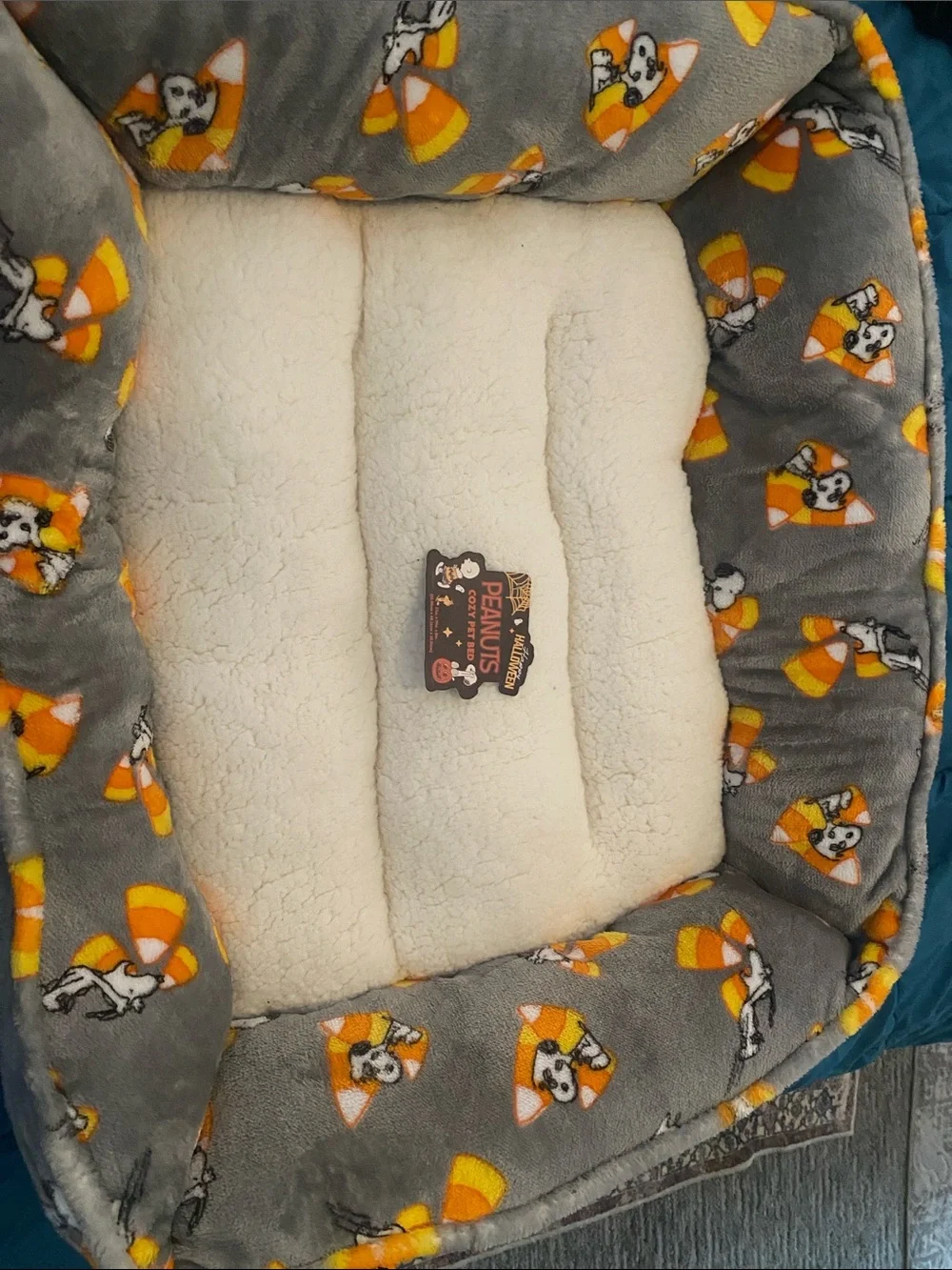 Peanuts Gray & Cream Plush Small Pet Bed with Candy Corn Motif